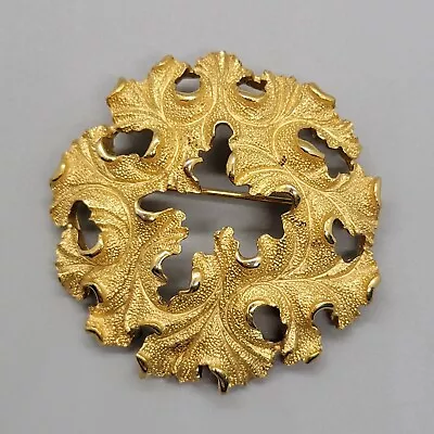 Vintage Signed Crown Trifari Gold Tone Oak Leaf Wreath Textured Leaves Brooch • $19.88