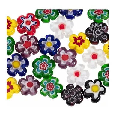 40 Millefiori Chevron Glass 10-12mm Flat Flower Shape Multicolor Colorful Beads • $12.99