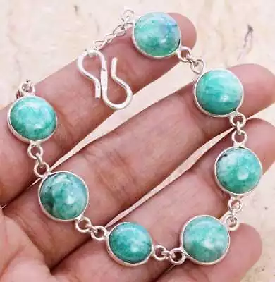 Color Enhanced Green Moonstone 925 Silver Plated Handmade Bracelet Of 8  Ethnic • $1.99