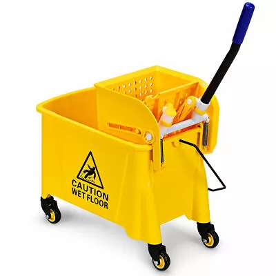 20L Kentucky Mop Bucket Mobile Cleaning Floor Cart With Wringer & Metal Handle • £37.95