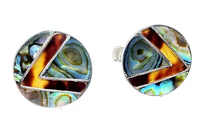 Cufflinks - Abalone Sterling Silver - Taxco Mexico 7/8  Round Vintage Eagle Mark • $25