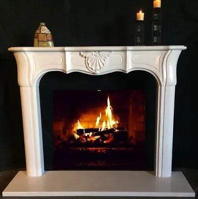 Hand Carved WHITE MARBLE Mantle - Natural Stone Surround – Marble Mantel • $3950