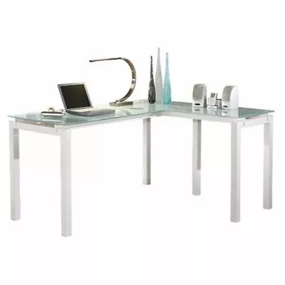 Scranton & Co Modern Glass/Metal Home Office L Shaped Desk In White • $337.99