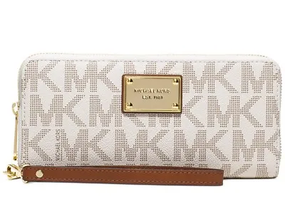 Michael Kors Jet Set Vanilla PVC Continental Travel Wallet Fits IPhone  Plus • $98