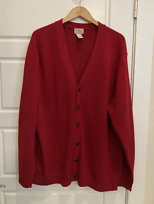 L.L. Bean Men’s Grandpa Cardigan Sweater Red Size XLT  Tall 100% Cotton • $29.99