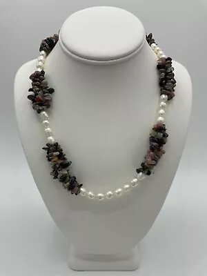 Cultured Pearl And Tourmaline Necklace With Sterling Silver Clasp 21  7mm 78g • £25.89