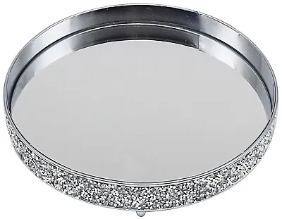 £16.99 • Buy Round Mirrored Display Tray Crush Diamond Design Decorative Candle Perfume Tray