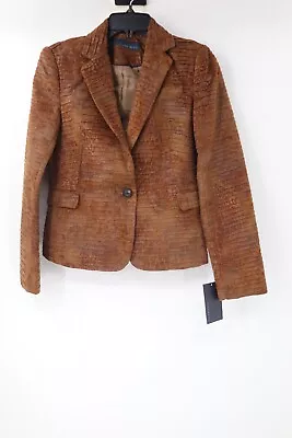 NWT Zara Blazer Women's Small Faux Leather Animal Print Jacket Brown Textured • $38.97