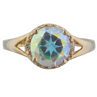 14Kt Gold 2 Ct Natural Mercury Mist Mystic Topaz & Diamond Halo Design Ring • $289.99