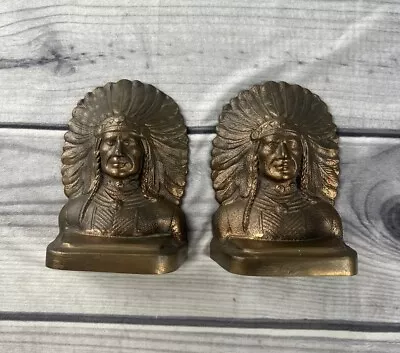 Vintage Solid Bronze / Brass Native American Indian Chief Head Bookends HEAVY • $195