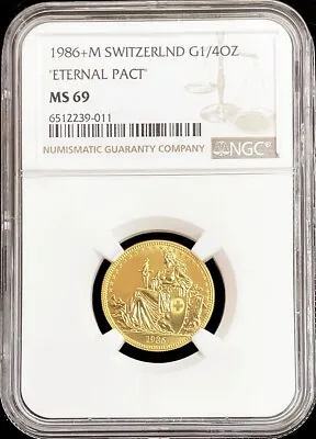 1986+m Gold Switzerland 1/4 Oz Eternal Pact Helvetia Coin Ngc Mint State 69 • $1125