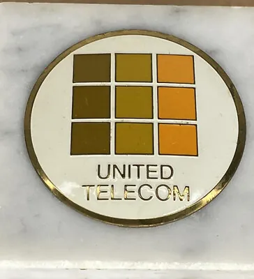 1970s United Telecom Logo Marble 2  Square Paperweight Fine Marble Made In Italy • $45