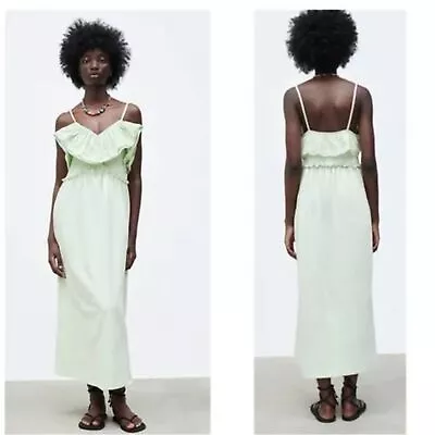 Zara Mint Green Eyelet Spaghetti Strap Empire Waist Maxi Dress—Women’s Size L • $22.99