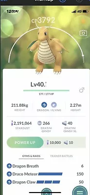 $9 • Buy Dragonite Pokemon Trade Go Lv40 2 Charge Moves Pokémon Go Master Pvp