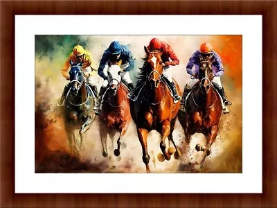 Horse Racing Oil Painting Style A4 Print Posters Pictures Home Decor • £4.99