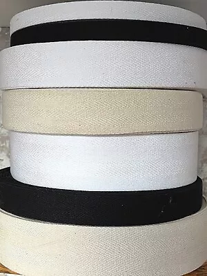 100% Cotton Herringbone Twill Webbing / Tape / Strap - 15mm. To 50 Mm. 3 Colours • £2.45