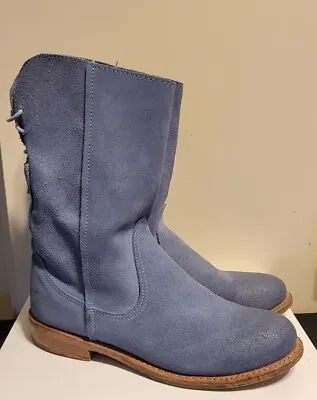 Vintage Shoe Company  Erin  Blue Suede Lace Up Back Mid-Calf Boots 6.5 Ret. $350 • $59.99