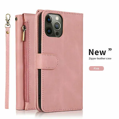$18.89 • Buy Zipper Leather Case For IPhone 14 Pro Max 13 12 11 XS XR Wallet Flip Plain Cover