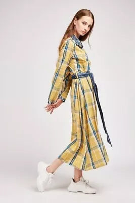 BELTED PLAID SHIRT DRESS Size 12 Mustard/Multi  New Without Tag • £10