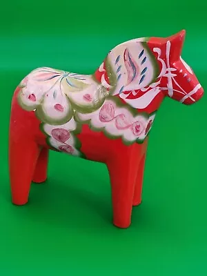 Vintage Swedish Painted 5  DALA HORSE - Orange - Folk Art - Collectible - • £11.78