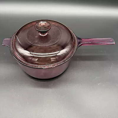 VTG Vision Corning Ware 2.5 Liter Sauce Pan Pot Cranberry Purple Pyrex Lid USA • $26.50