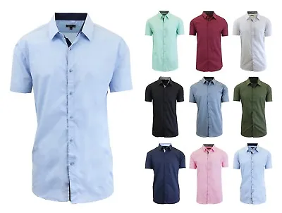 Mens Short Sleeve Dress Button Down Causal Shirt Fancy Solid Slim Fit (S-5XL) • $14.97