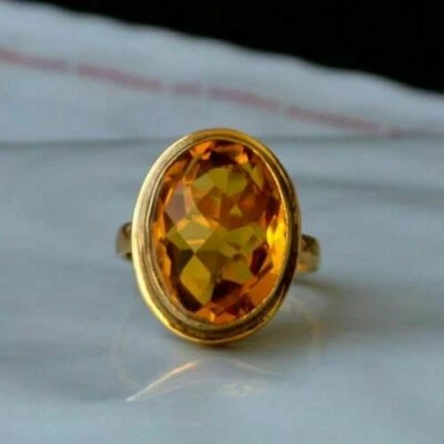 $126.90 • Buy Checker Cut Madeira Citrine Quartz 925 Sterling Silver Yellow Gold Artisan Ring