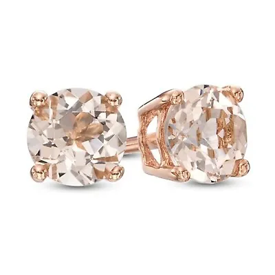 3 Ct.  Peach Morganite Round Set Stud Earrings - 14k Rose Gold Plated Silver • $58.50