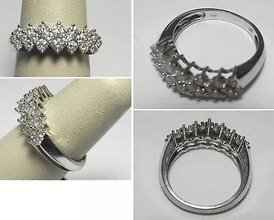$333.01 • Buy V051 Estate Solid 14K White Gold 1ctw Diamond 3 Row Prong Set Band, Sz 7