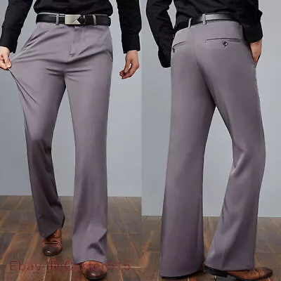 Mens Bell Bottom Flared Pants Retro 60s 70s Stretch Slim Fit Bootcut Trousers • $46.52