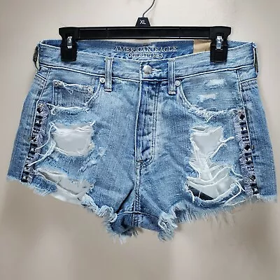 American Eagle Vintage Hi Rise Festival Destroyed Raw Hem Shorts Button Fly 6 • $34.45