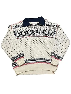 VTG Natural Style Reindeer Cardigan Sweater Mens L Zip Fair Isle Ugly Christmas • $49.99