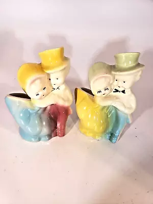 Vintage Shawnee Sweet Couple Dancing Pottery Planters (2)  1940's  5.5  X 3.5  • $14.99