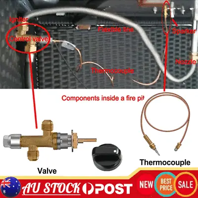 Gas Heater Valve Kit LPG Safety Control Valve Thermocouple Flat Bakelite Knob • $28.35