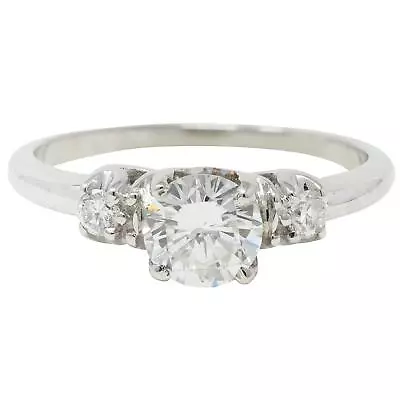 Mid-Century Transitional Cut Diamond 18 Karat White Gold Vintage Engagement Ring • $3050