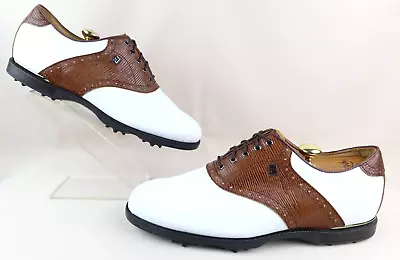 FootJoy ICON BLACK Golf Shoes / White-Chestnut Lizard / 10.5W *Wide Width* • $110