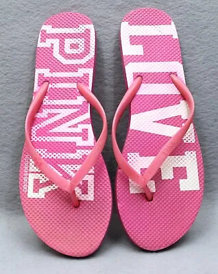 Victorias Secret PINK Logo Flip Flops Sandals Beach Shoes Pink Size 10/11 • $13.99