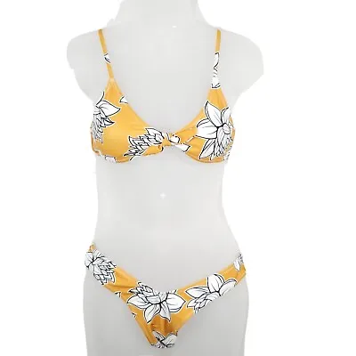 Zaful Floral Tie Front Bikini Mustard Yellow Size 6 • $14.20