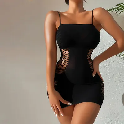 Sexy Women's Hollow Out Mesh See-Through Mini Dress Bodycon Party Club Nightwear • $1.89