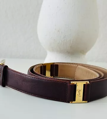 Vintage YVES SAINT LAURENT YSL Leather Belt In Burnt Brown With Gold Tone Buckle • $79