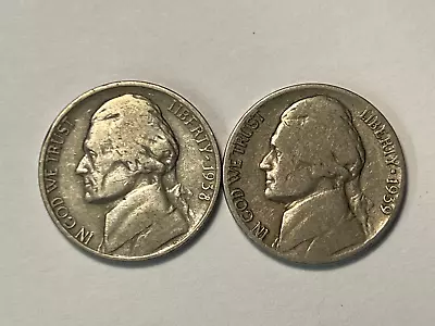 (2) - NICE KEY DATE JEFFERSON NICKELS = 1938-s & 1939-d.......with FREE Shipping • $6.50