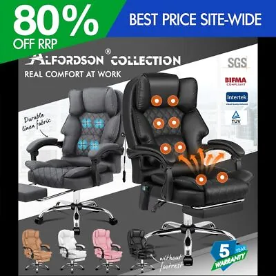 ALFORDSON Office Chair Gaming Executive Computer Footrest PU Leather Work Seat • $179.95