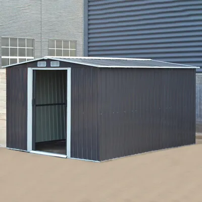 10x8FT Garden Shed Metal Apex Roof Outdoor Tool Storage W Free Base Sliding Door • £419.95