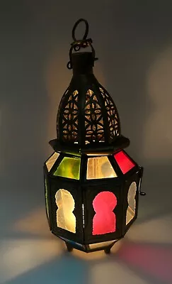 Moroccan Brass Lamp A Unique Piece With Multicolored Glass • $39.99