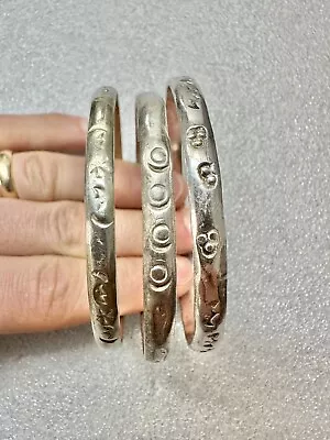 3 VTG Taxco Mexico Silver Hand Stamped One Stamped .925 Bangle Bracelets • $24