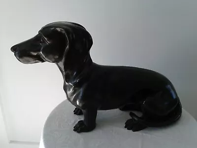 LARGE Bronze Metal Black Dachshund Dog Sculpture  Statue  • $145