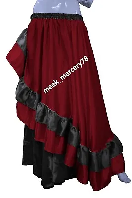 Satin Half Circle Maroon Belly Dance Women's Pleated Skirt Steampunk Skirt S57 • $42.27