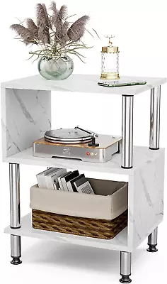 HMFOR Marble Side Table S-Shaped Small End Table With Storage Modern For Room • $52.17