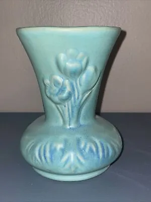 Van Briggle Blue Turquoise Flower Pattern Vase 5” H. X 4.25” W. Colorado Springs • $40