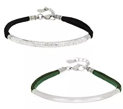 Steel By Design Set Of 2 Adjustable Faux Suede Bracelet Pave Crystal Accent QVC • $21.24